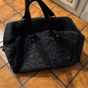 Thirty-One Black Quilted Floral Travel Bag